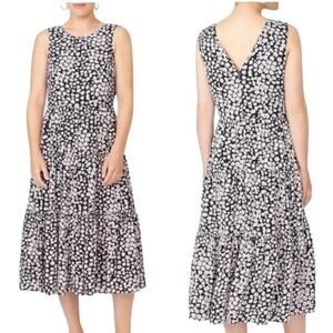 J.Crew Black White Pink Ditsy Floral Poppy Garden Midi Dress SZ S